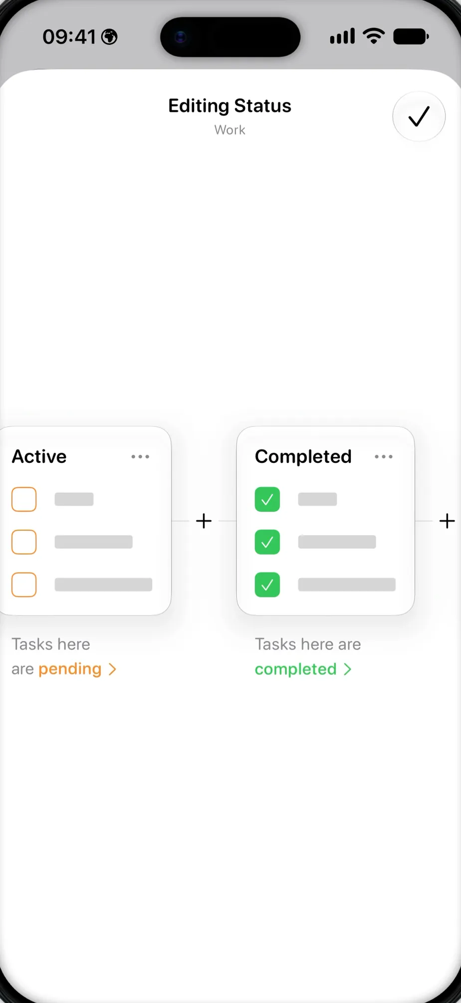 Tasks column editor on iPhone customising the stages of a project