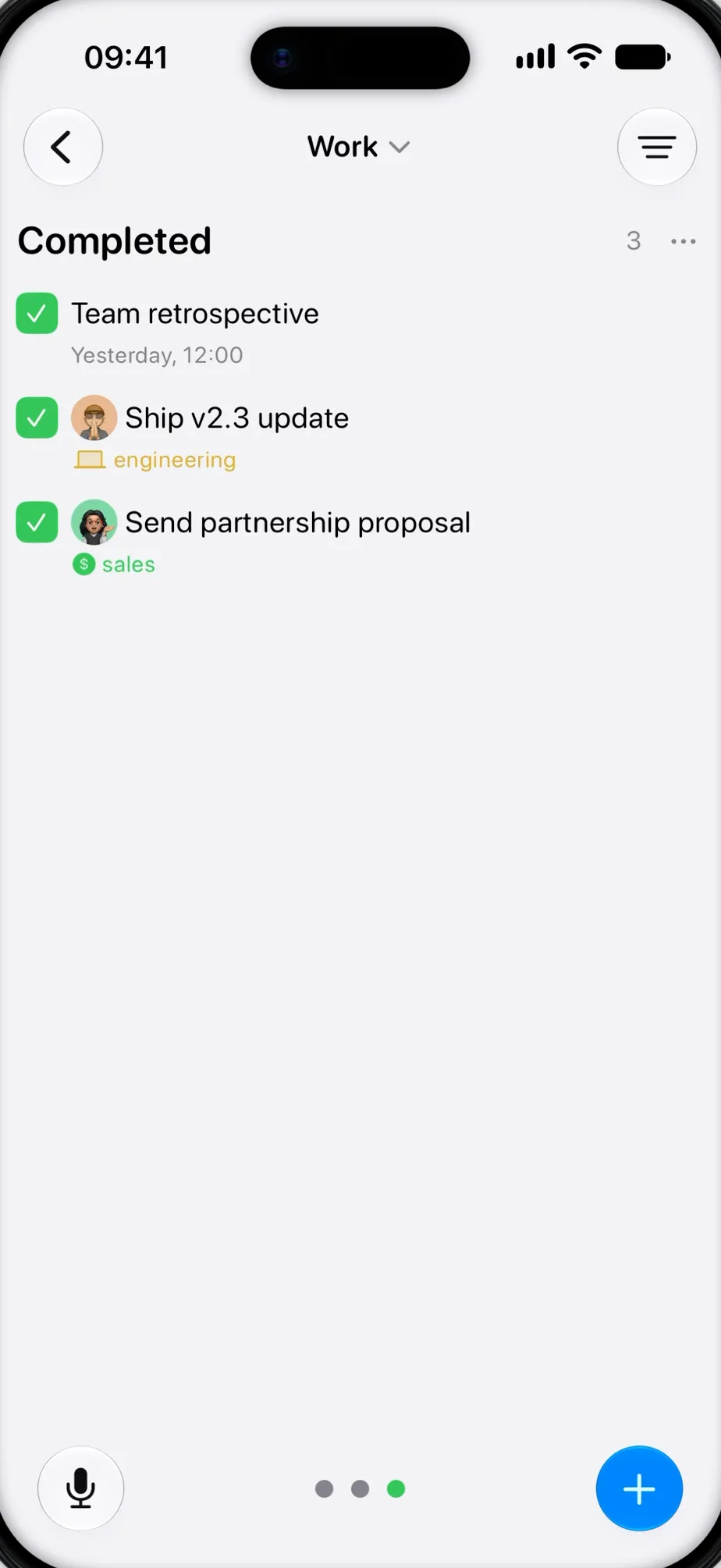 Tasks Kanban board on iPhone scrolling from left to right across three columns