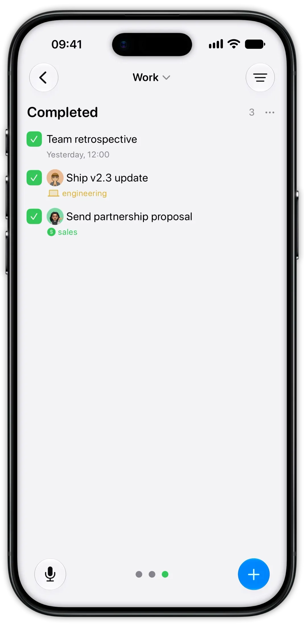 Tasks Kanban board on iPhone scrolling from left to right across three columns