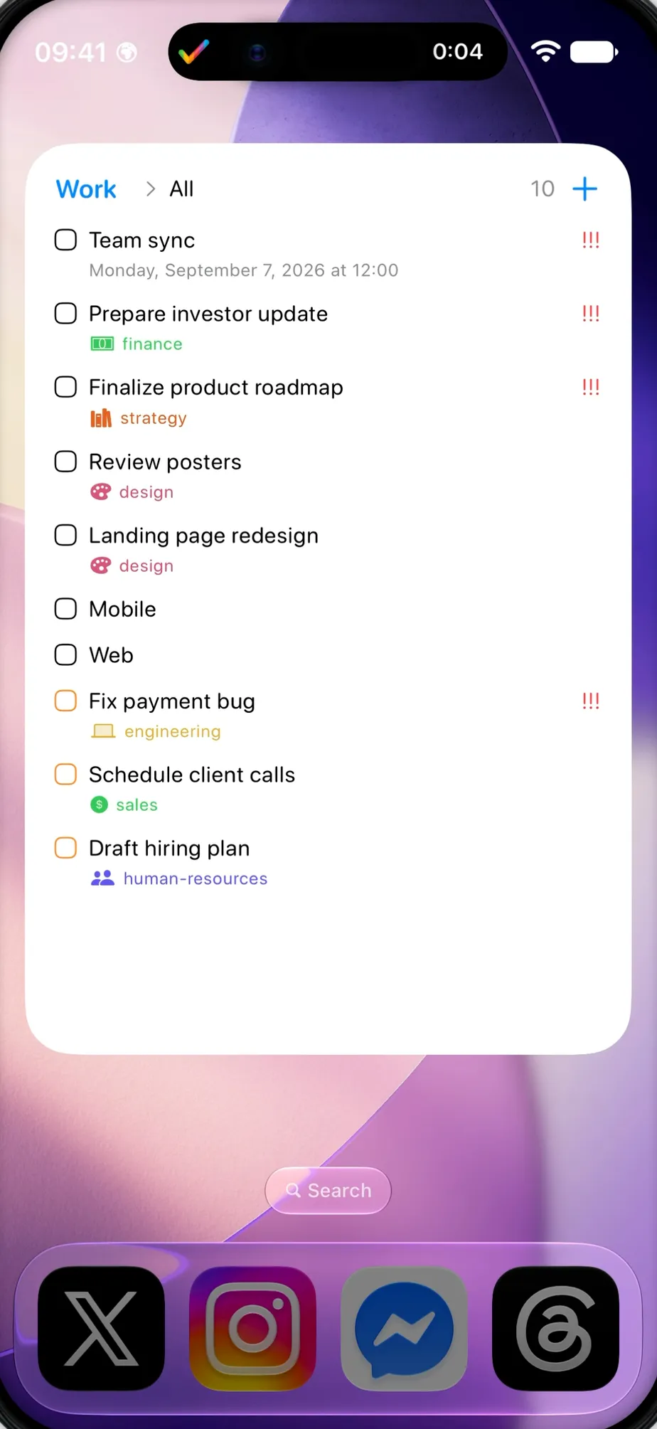 Tasks time tracking on iPhone with distraction blocking and a Live Activity timer