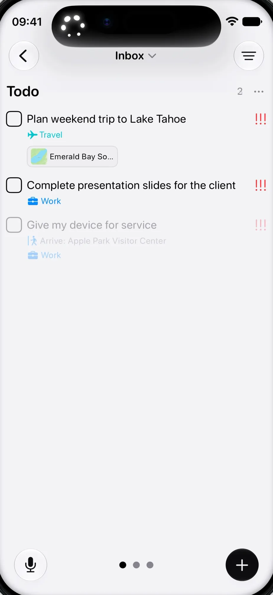 Siri and Tasks on iPhone capturing a spoken task with location, tags, priority and dates