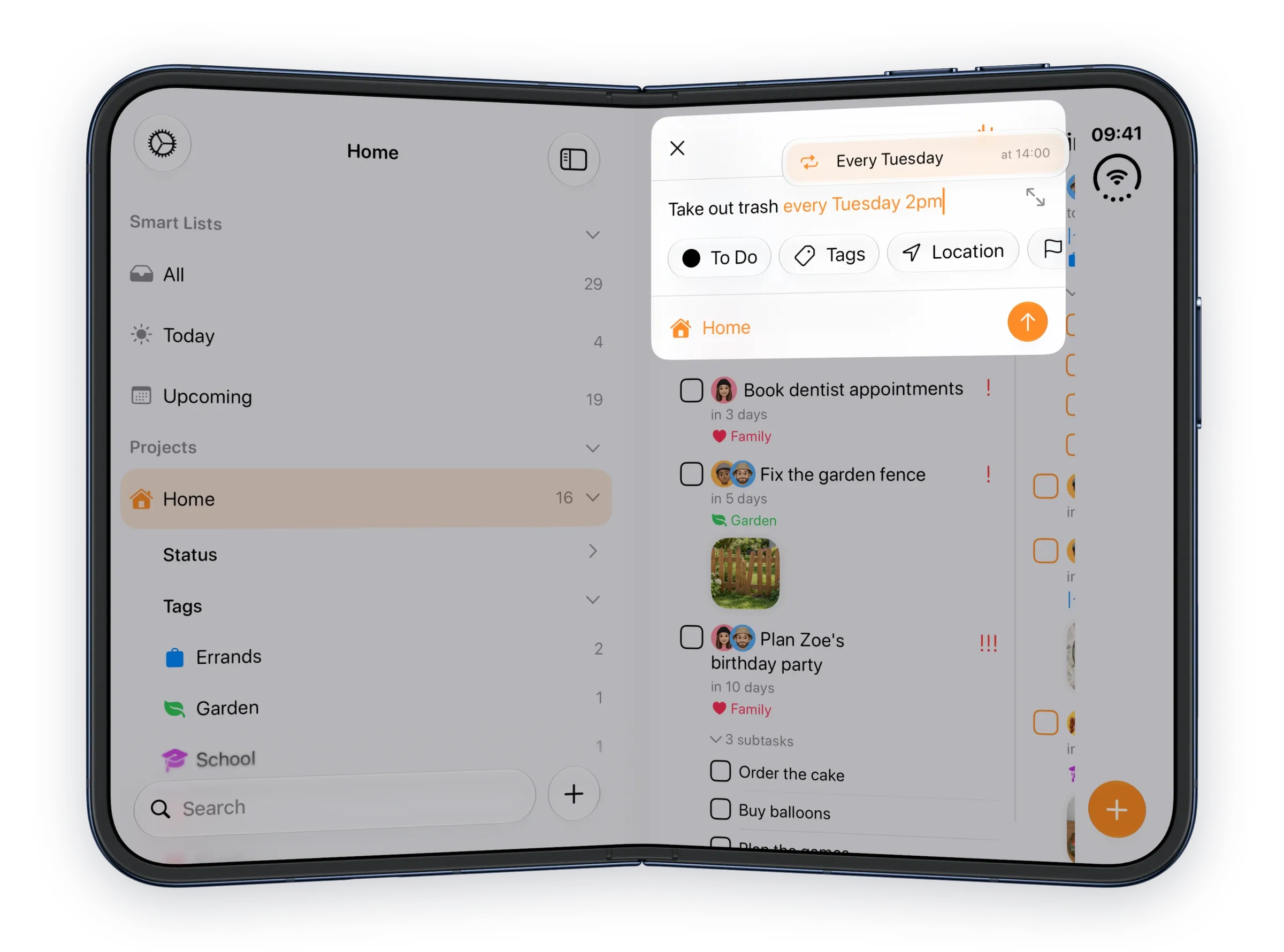 Half-folded: the same Create Task card in the right half of the screen, clear of the fold.