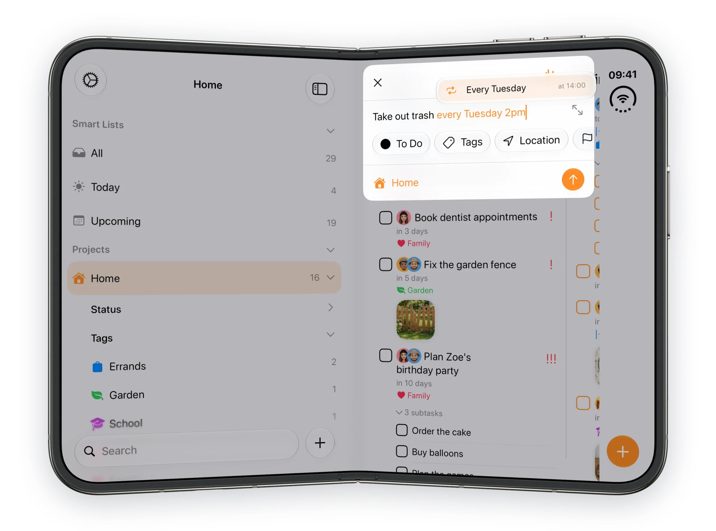 Half-folded: the same Create Task card in the right half of the screen, clear of the fold.
