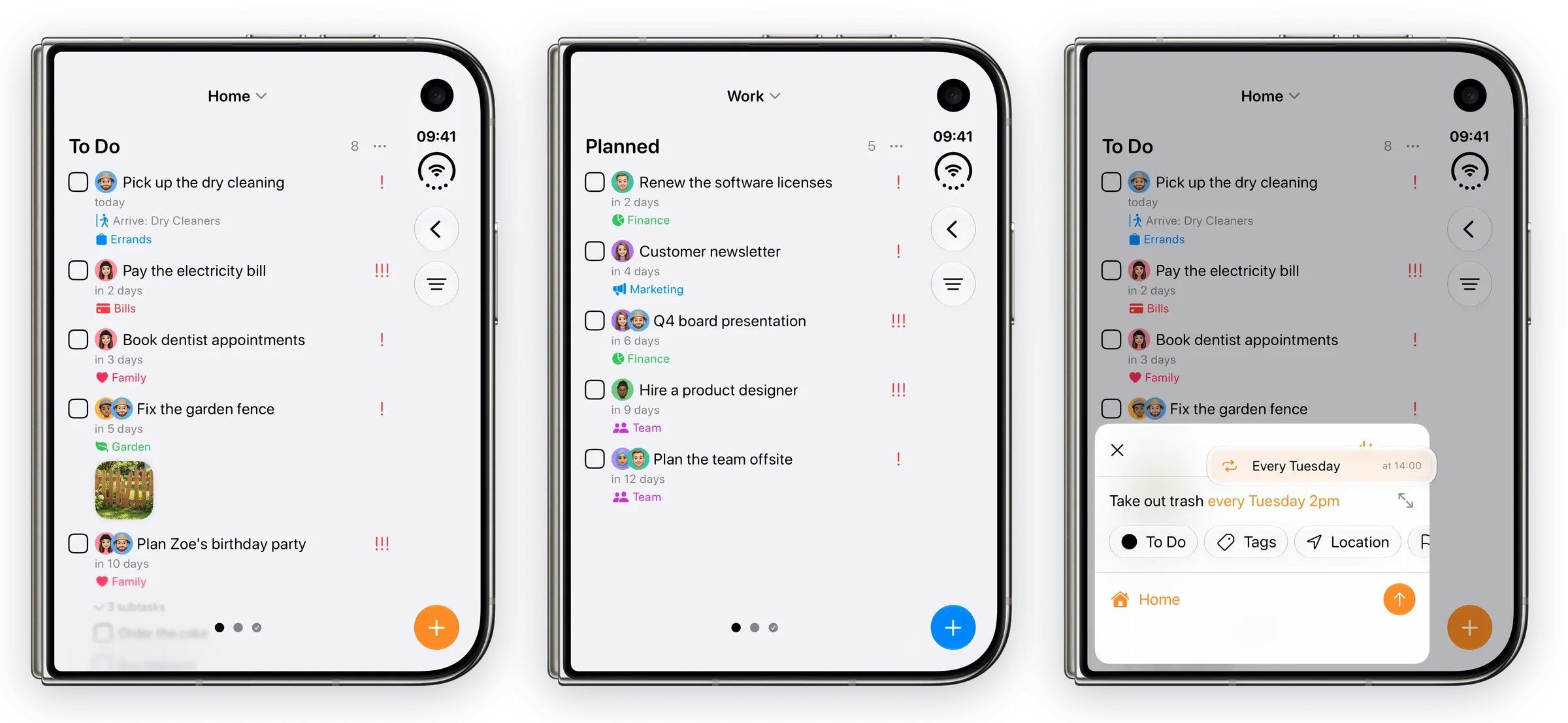 Home, Work and Create Task on the outer display.