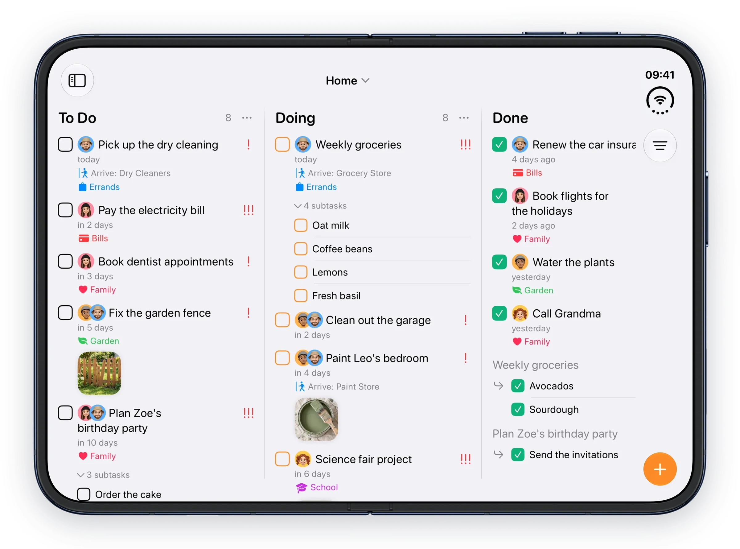 A family's chores across three columns.
