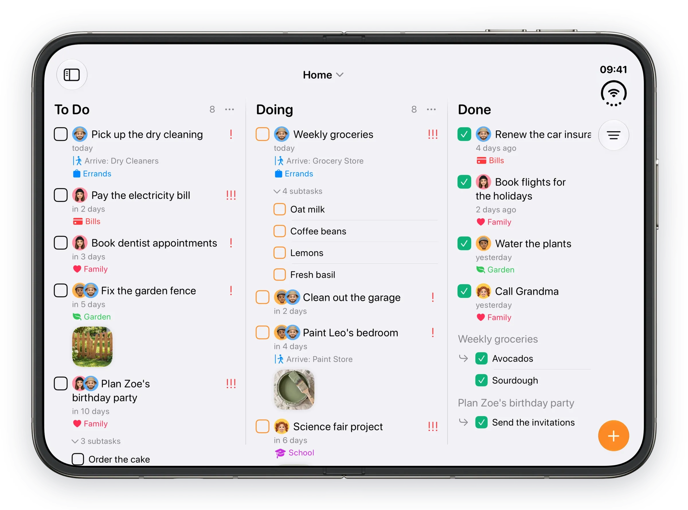 A family's chores across three columns.