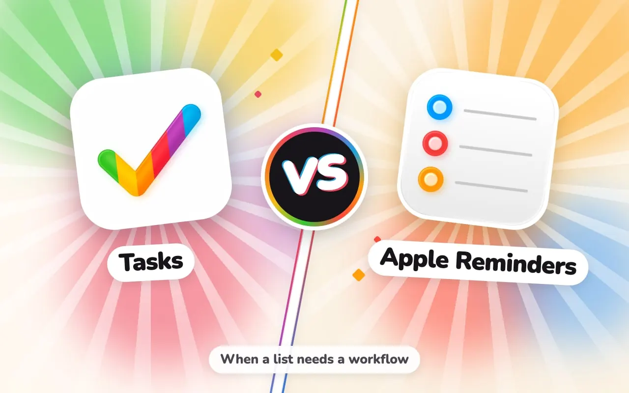 The Tasks and Apple Reminders app icons facing off