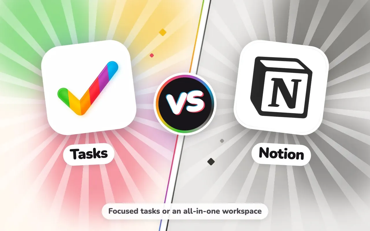 The Tasks and Notion app icons facing off