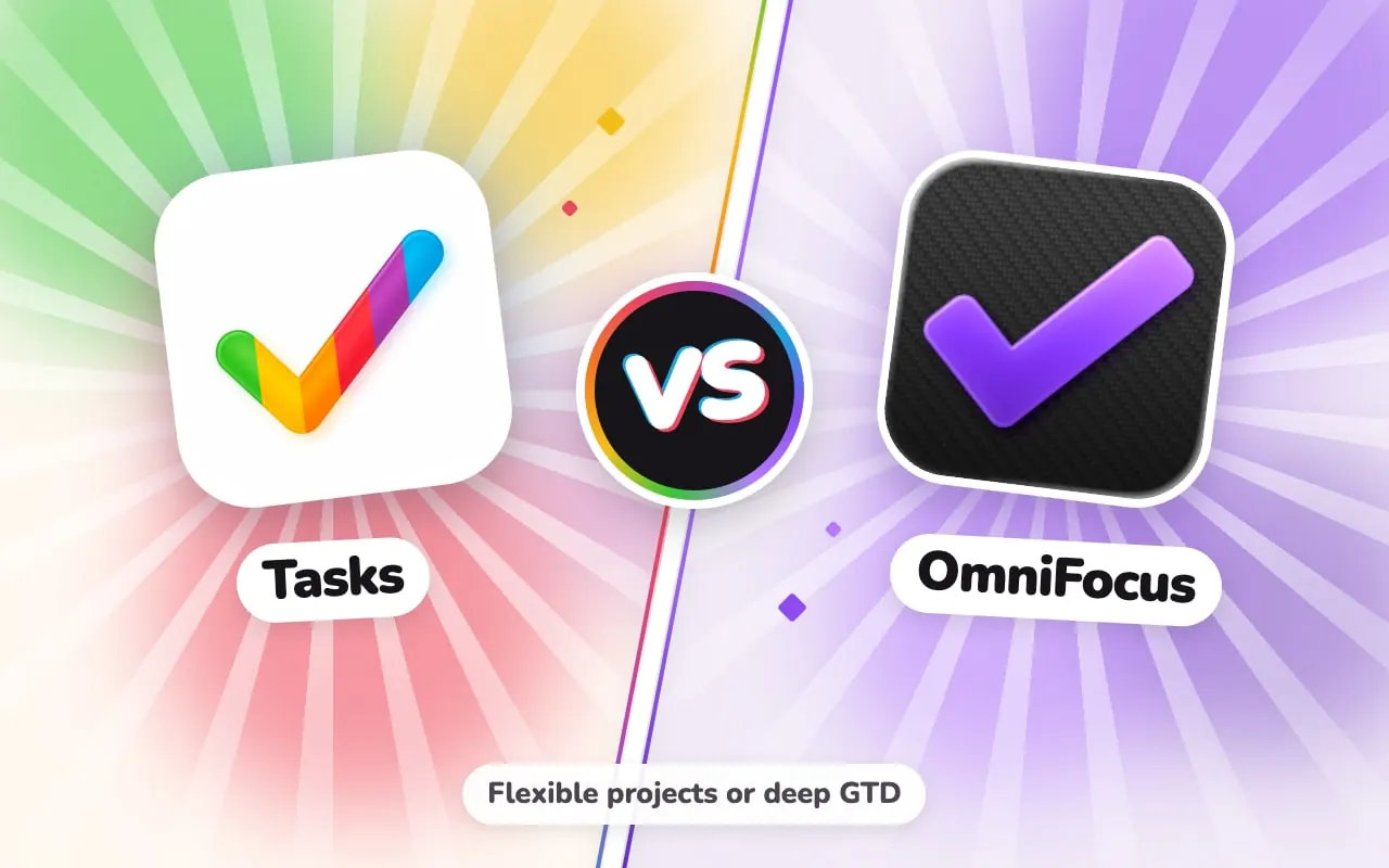 The Tasks and OmniFocus app icons facing off