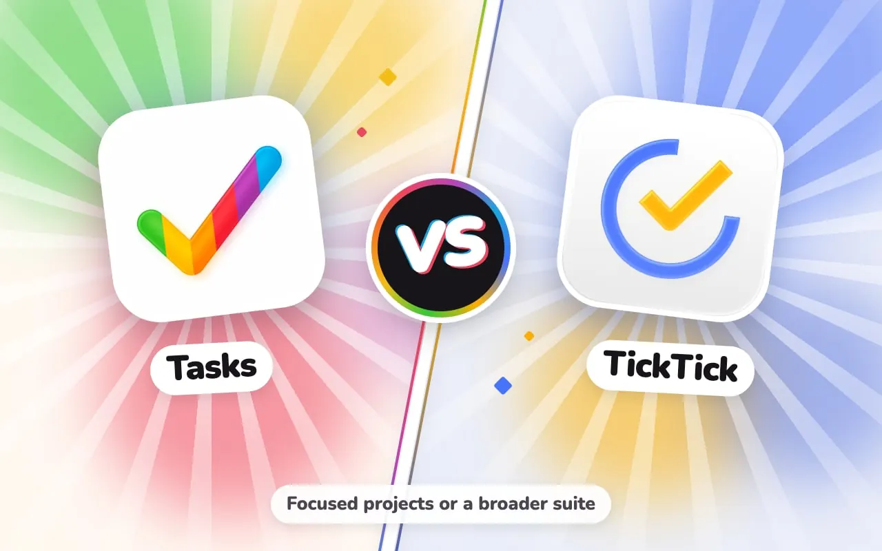 The Tasks and TickTick app icons facing off